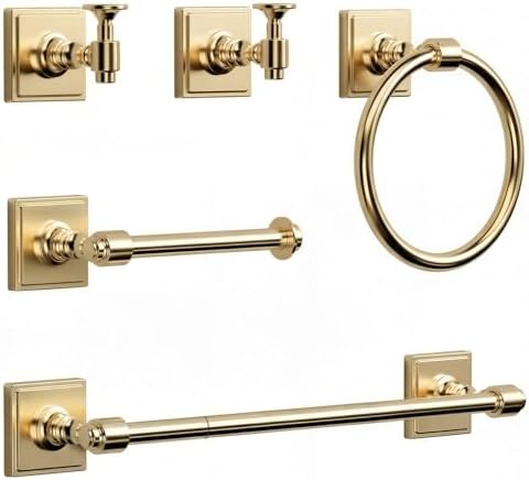 VEHCIL Champagne Bronze Bathroom Accessories Set, 5 Piece Bathroom Hardware Set with SUS304 Stainless Steel 24 Inch Towel Bar, Towel Ring, Toilet Paper Holder & Wall Hooks, Bathroom Towel Rack Set by VEHCILcabinethardware