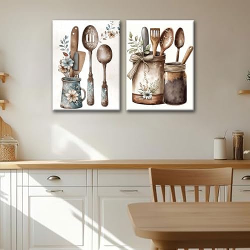 Doqueodas 2Pcs Vintage Country Style Kitchen Canvas Wall Art 16x24 Inch - Image 2