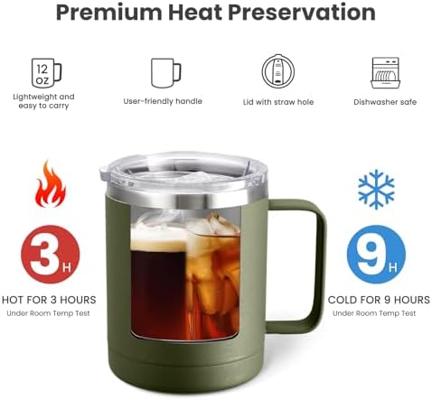 MEWAY 12oz Coffee Mug With Handle 4 Pack Bulk,Stainless Steel Insulated Travel Tumblers With Sliding Lid,Double Wall Vacuum Camping Cup for Hot & Cold Drinks Tea (Multicolor,Set of 4) - Image 3
