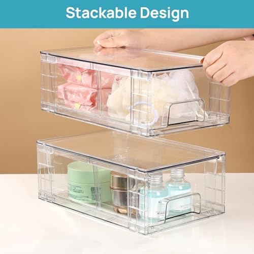 Vtopmart 6 Pack Stackable Storage Drawers,Clear Acrylic Drawer Organizers with Handles, Easily Assemble Containers for Fridge, Bathroom,Kitchen Undersink,Cabinet,Pantry Organization and Storage - Image 4
