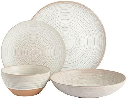 Gibson Elite 16 Piece Dreamweaver Double Bowl Terracotta Reactive Dinnerware Set - Sand Cream, Service for 4 (16pcs) - Image 2