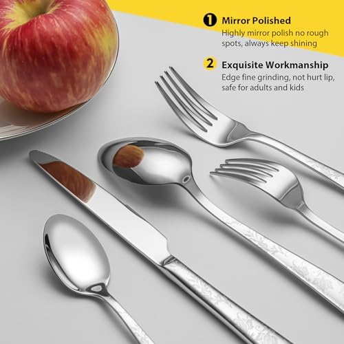 40 Piece Silverware Set, Service for 8, EIUBUIE Premium Stainless Steel Cutlery Set, Mirror Polished Flatware Sets with Pattern Handle, Modern Kitchen Eating Utensils Sets - Image 5
