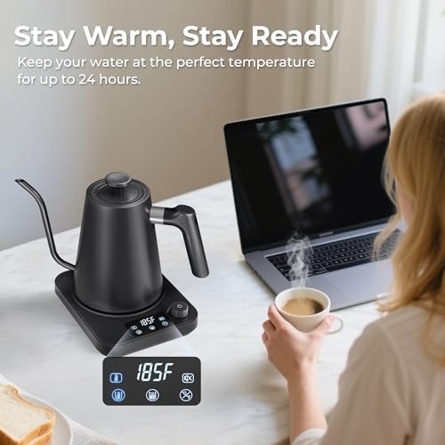 Gooseneck Electric Kettle, ±1°F Temperature Control Electric Kettle, 1.0L 1200W Fast Heating, 24H Keep Warm, 30Min Auto Memory, Food Grade Stainless Steel, Pour Over Kettle for Coffee and Tea - Image 5