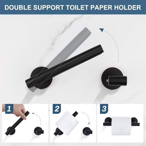 5 Pieces Matte Black Bathroom Hardware Accessories Set, Bathroom 23.6 Inch Towel Bar Set Stainless Steel Toilet Paper Holder Round Towel Racks for Bathroom Wall Mounted - Image 3