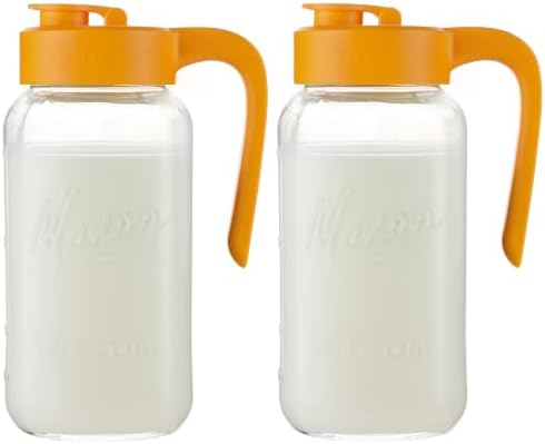 Mason Jar Pitcher, 2 pcs 64 oz (2 quart), Glass Pitcher with Lid by spreccio