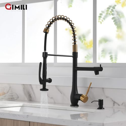 GIMILI Black Gold Commercial Kitchen Sink Faucet with Soap Dispenser - Image 6