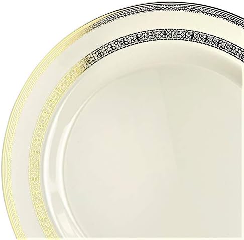 OCCASIONS 120 Plates Pack,(60 Guests) Heavyweight Premium Wedding Party Disposable Plastic Plates Set -60 x 10.5'' Dinner + 60 x 7.5'' Salad/Dessert (Lace Ivory/Gold) - Image 3