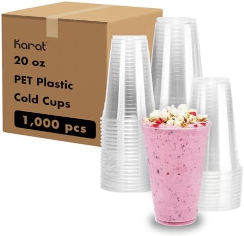 Karat [1,000 ct] 20oz Plastic Cups, Clear Disposable Cold Cup for Iced Coffee, Smoothies, and More, 98mm (C-KC20) by TeaZone