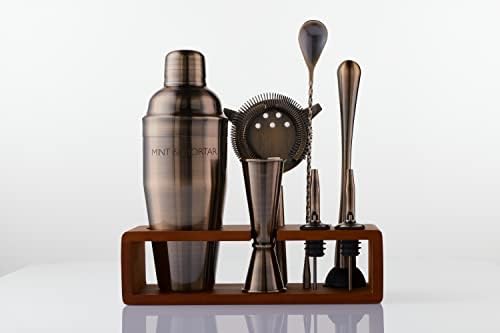 Mint & Mortar Cocktail Shaker Set – 7-Piece Stainless Steel Bartender Kit with Premium Bamboo Stand for Home Bartending - All-in-One Mixology Set for Beginners & Pros (Brushed Gold) - Image 2