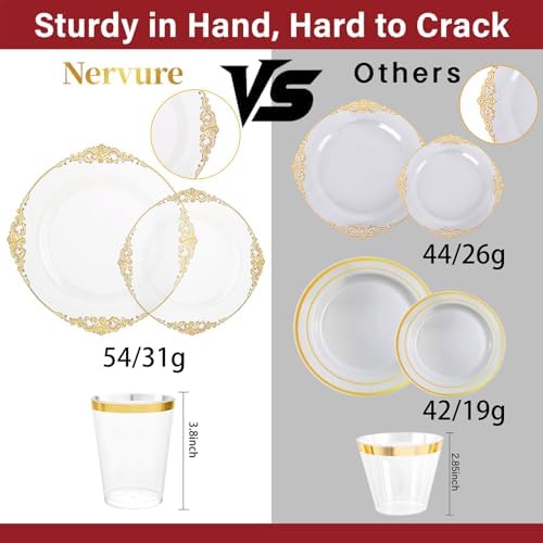 Nervure 350Pcs Clear Gold Plastic Plates, Dinnerware Sets for 50 Guests - Image 3