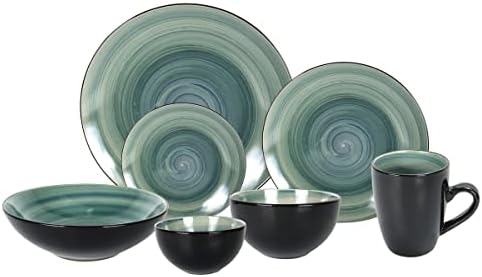 HomeVss, Stoneware Sonoma Dinnerware Set, Black + Speckled Spin Wash (56pc Set, Mix Blue, Green, Red, Yellow) - Image 6