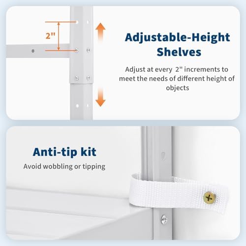 Storage Shelves, Heavy Duty Garage Storage Shelves 5-Tier Metal Shelving Unit for Kitchen Pantry Basement Bathroom Laundry, Adjustable Shelving, 2500 LBS Capacity, 35.4" L x 12" W x 68" H - Image 5