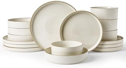 Famiware Star Stoneware Dinnerware Sets with Pasta Bowls, 16pc Dishes for 4 by Famiware