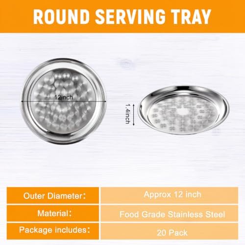 20 Pack Stainless Steel Round Silver Serving Tray Bulk, 12 Inch - Image 2