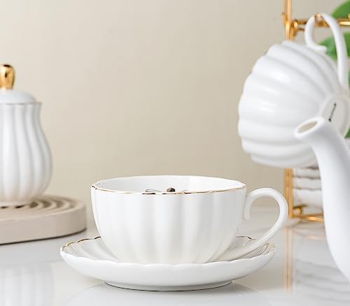 CLAY TONIC- 8 OZ Porcelain White Coffee/Teacup and Saucer Set with Holder - Image 3