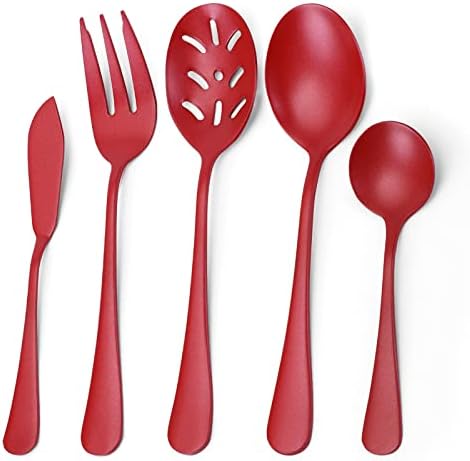 Bysta Serving Utensils Set, Red 5-Piece Hostess Set, Stainless Steel Silverware Flatware Cutlery Serving Set, Dishwasher Safe by Bysta