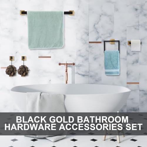 15 Pcs Black Gold Bathroom Hardware Accessories Bath Towel Bar Set - Image 5