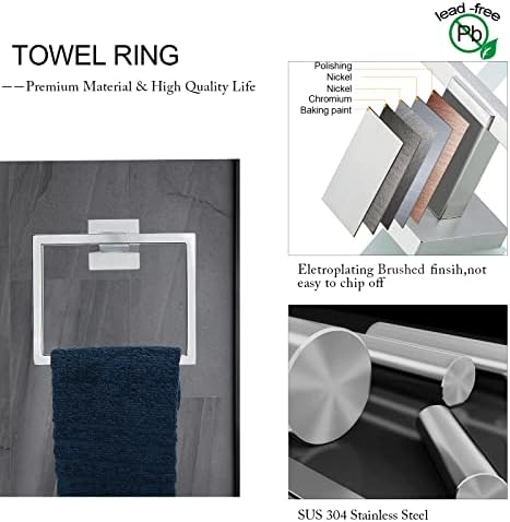 Brushed Nickel Bathroom Towel Bar Set Bathroom Accessories Hardware Set Including Towel Bar Towel Ring Coat Hook and Toilet Paper Holder with Shelf. Wall Mounted Stainless Steel - Image 3