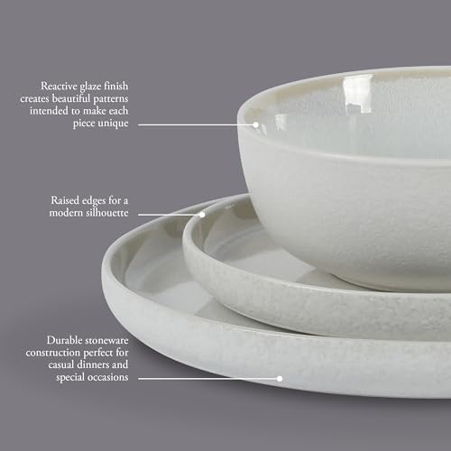 Gibson Elite Tahoe Sunset 12 Piece Stoneware Reactive Glaze (Service for 4) Ceramic Plates and Bowls Dinnerware Set - Cream White - Image 3