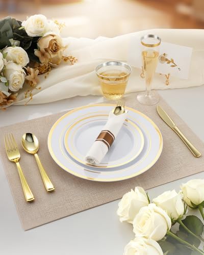 Goodluck 200PCS Disposable Gold Party Plastic Plate Sets for 25 Guests - Image 3