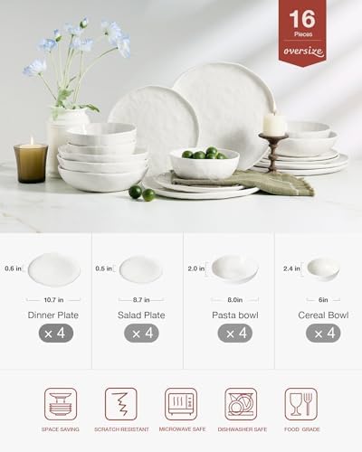 Famiware Porcelain Dinnerware Sets for 4, 16-Piece, Polar White - Image 2