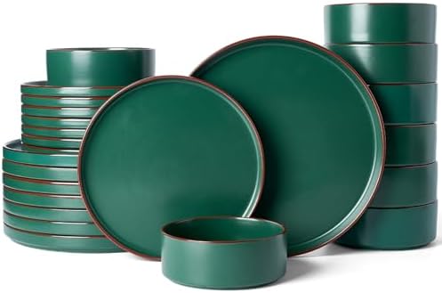 Famiware Nebula Ridge 24-Piece Stoneware Dinnerware Set, Dark Green by Famiware