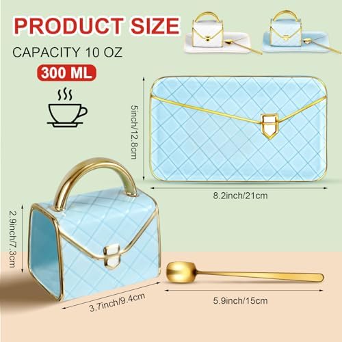 Zubebe 2 Sets Coffee Mug Elegant Handbag Shaped Cup,White,Blue - Image 2