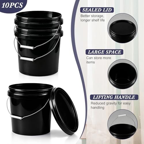 Mumufy 10 Pcs 3.5 Gallon Food Grade Bucket with Lid, Round, Black - Image 3