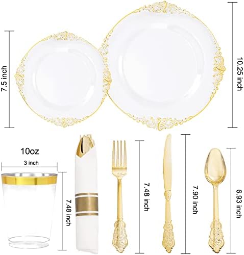 Hioasis 210 Pcs Clear Gold Plates for Party - Image 6