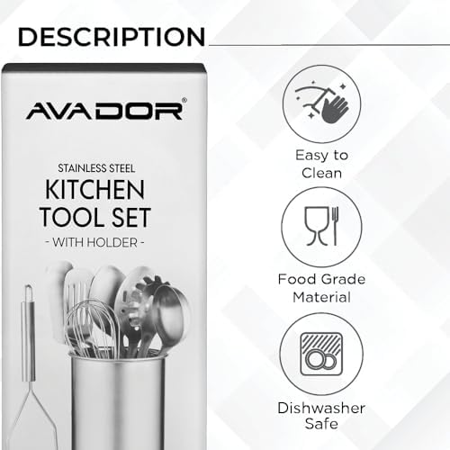 Avador® Premium Set of 10 Stainless Steel Kitchen Tool Set with Holder Easy To Clean, Space Saving, Great for Cooking, Baking, Prepping (Pack of 2) - Image 3