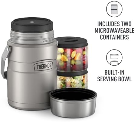 THERMOS Stainless King Vacuum-Insulated Food Jar Matte Steel | With Storage Containers | Built-in Handle | 47 Ounce | Pack of 4 - Image 5
