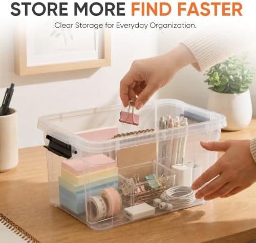 Superio 1.4 Quart Mini Clear Plastic Storage Container with Lid, Stackable Small Organizer Box for Crayons, Art Supplies, Beads, Sewing, Stationery & Food Storage, 6 Pack - Image 2