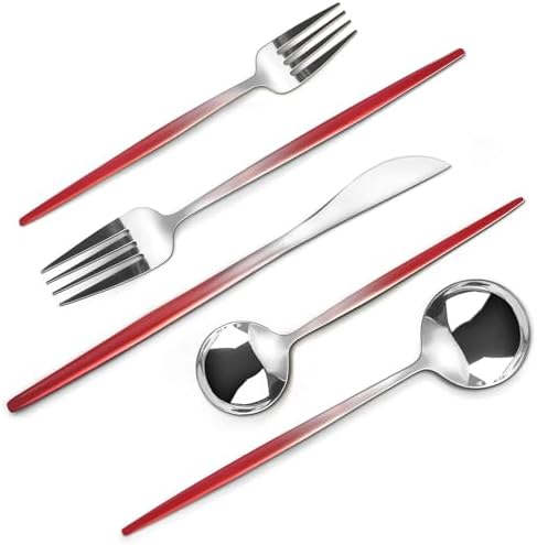 VANVRO Gradient Red Silverware Set, 20-Piece Stainless Steel Flatware Set, Kitchen Dinnerware Set Service for 4, Include Knife/Fork/Spoon, Mirror Polished, Dishwasher Safe by VANVRO