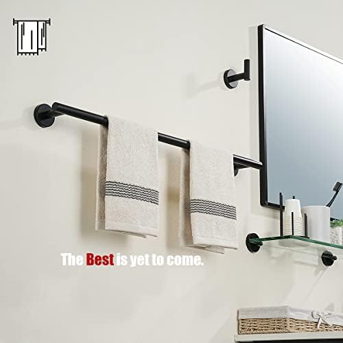 JQK Bathroom Hardware Set Black, 5-Piece Bath Accessories Set Wall Mount Includes 24 in Towel Bar, Towel Ring, Toilet Paper Holder, 2 Towel Hooks, BAS125-PB - Image 3