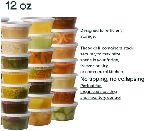 [12oz-240 Set Plastic Deli Containers with Lids - BPA Free Clear Soup Containers with Airtight Lids, Leak Resistant Food Storage for Meal Prep, Stackable/Microwave/Dishwasher/Freezer Safe - Image 6