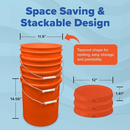 ePackageSupply 5 Gallon Bucket - Food Grade Bucket with Airtight Gasketed Tear Strip Lid, BPA-Free, Heavy-Duty 90 Mil HDPE Plastic Pail, Bulk Storage, Durable Container, Made in USA - Orange, 1 Pack - Image 2