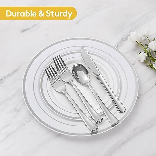300 Pieces Silver Disposable Dinnerware Set for 50 Guests - Image 6