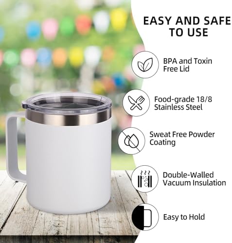 Volhoply 14oz Insulated Stainless Steel Coffee Mug with Lid Bulk 2 Pack,Double Wall Vacuum Travel Coffee Cup with Handle,Reusable Cups Tumbler Cup,Camping Mugs Keep Hot,Ideal Gifts(Assorted,2) - Image 4
