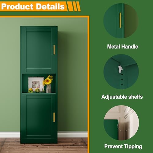 Ckzbx Tall Narrow Storage Cabinet 66.93" H Tall Bathroom Cabinet Metal Pantry Cabinets, 4 Adjustable Shelves for Kitchen, Home Office, Living Room, Dinning Room (20 inches Wide Green) - Image 4