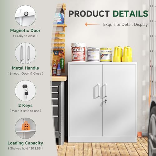Letaya Metal Storage Cabinets with Lock, Small Locker Organizer Steel Cabinets, Adjustable Layers Shelves 2 Doors for Home, Office, Warehouse,Garage,Industrial,Employee Lockers (White-36) - Image 4