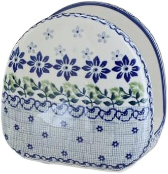 Blue Rose Polish Pottery - Blue Hallsey Napkin Holder - 5" x 5" - Ceramic Napkin Holders, Decorative Dining Table Accessories by BlueRosePottery