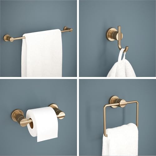 Delta 4-Piece Champagne Bronze Bathroom Set Towel Rack, Ring, Toilet Paper Holder, Hook | Nicoli Bath Accessories - Image 2