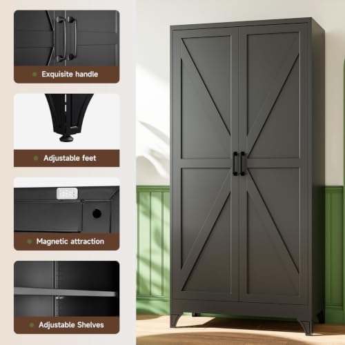 Letaya Metal Garage Storage Cabinets,71" H Black Tall Kitchen Pantry - Image 4