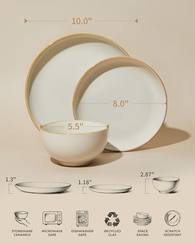 Pokini Ceramic Dinnerware Sets for 8, 24pcs Plates and Bowls Sets Dish Set - Image 2