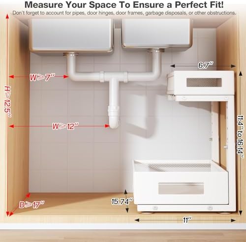 2-Pack Under Sink Storage Organizer, Large 2-Tier Elegant Mesh Pull Out Shelf for Kitchen and Bathroom Cabinet Organization, L-Shaped and Adjustable Height Design for Maximum Space Efficiency-White - Image 2