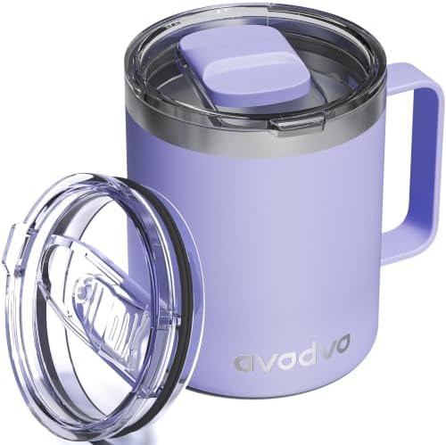 12oz Insulated Coffee Mug with 2 Lids & Handle, Stainless Steel Cup by avodvo