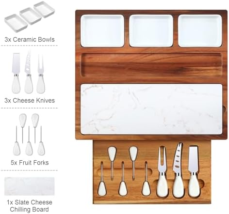 Charcuterie Board Set Premium Large Acacia Wood Cheese Platter with Reusable Bowls, Cheese Knives and Forks - Housewarming, Wedding, Bridal Shower, Birthday Gifts - Image 4