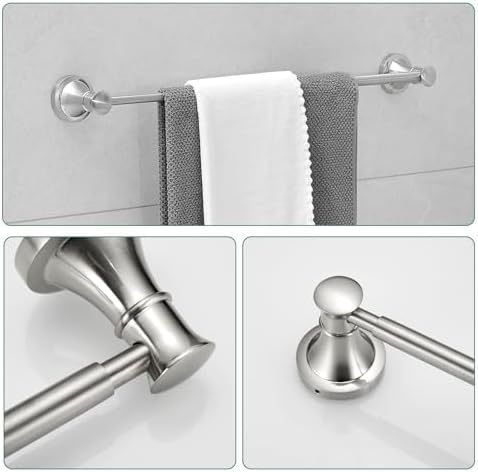 Hoimpro Brushed Nickel 4-Piece Bathroom Bath Set, Wall Mount Bathroom Hardware Fixture (Adjustable Towel Bar Rack, Towel Ring Holder, Paper Towel Holder, Double Towel Hook), Bathroom Accessories - Image 3