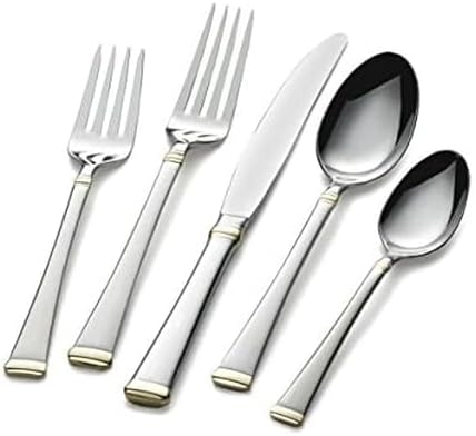 Mikasa Harmony 65-Piece Flatware Set for 12, 18/10 Stainless Steel Silverware with Gold Accent Handles, Service for 12 with Serving Utensils, Dishwasher Safe by Mikasa
