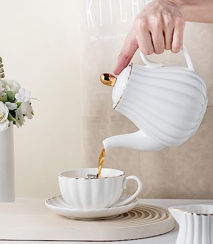 CLAY TONIC- 8 OZ Porcelain White Coffee/Teacup and Saucer Set with Holder - Image 2